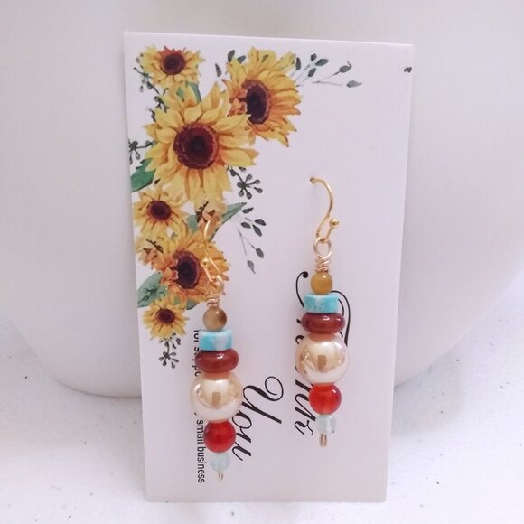 Colorful & Vibrant! Gemstone Beaded Cepter Earrings! Fall Colors! Mixed Media - Picture 4 of 9